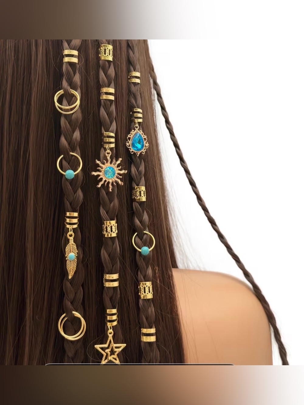 Bohemian Gold & Turquoise Hair Charm Set for Women